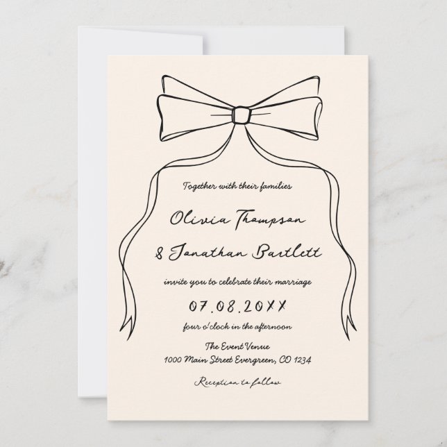 Bow Black Wedding Invitation (Front)