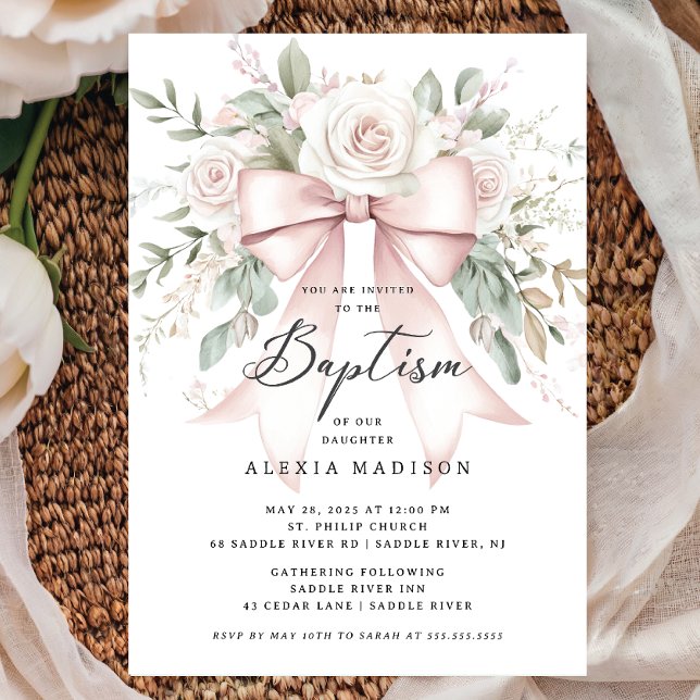 Bow & Blossom Baptism Invitation (Creator Uploaded)