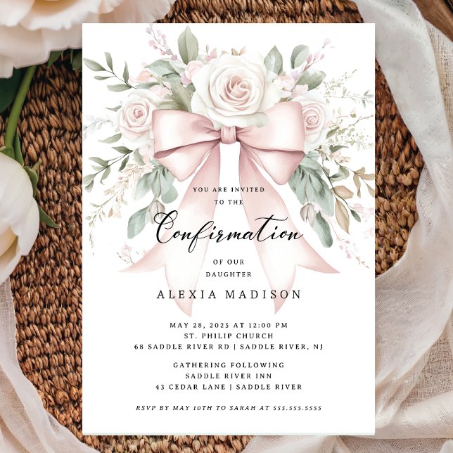 Bow & Blossom Confirmation Invitation (Creator Uploaded)