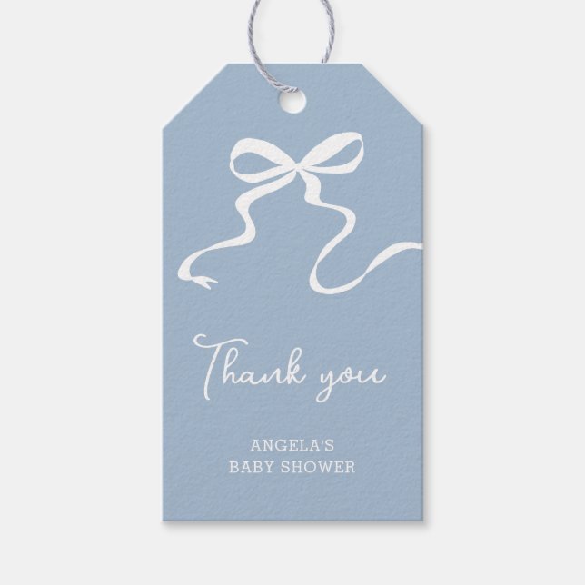 Bow Blue Baby Shower Favour Tag (Front)