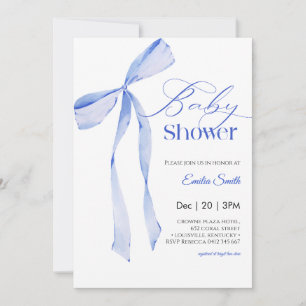  Bow Blue boy Baby shower Invitation