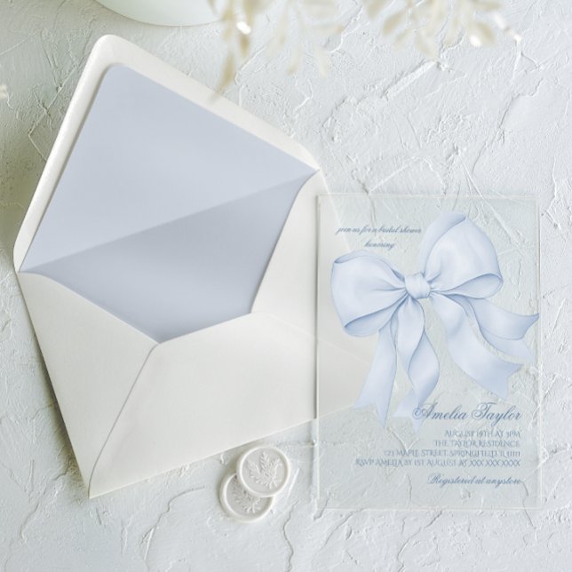 Bow Blue Elegant Bridal Shower Acrylic Invitations (Creator Uploaded)