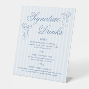 Bow Blue Wedding Signature Drinks Cocktails  Pedestal Sign
