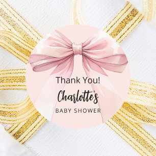 Bow blush pink thank you Baby Shower Classic Round Sticker