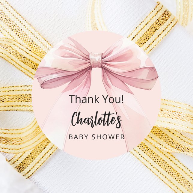 Bow blush pink thank you Baby Shower Classic Round Sticker (Creator Uploaded)