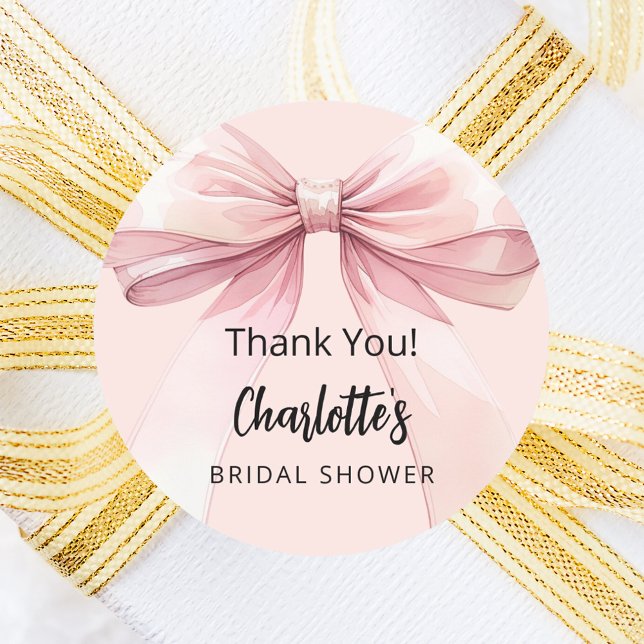 Bow blush pink thank you Bridal Shower Classic Round Sticker (Creator Uploaded)
