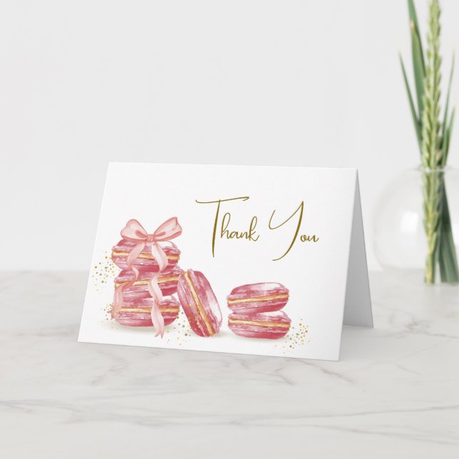 Bow Bonjour Bébé French Macarons Baby Shower  Thank You Card (Front)