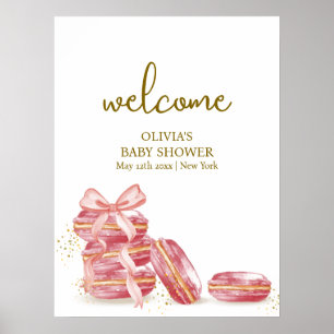 Bow Bonjour Bébé Macarons Baby Shower Welcome  Poster