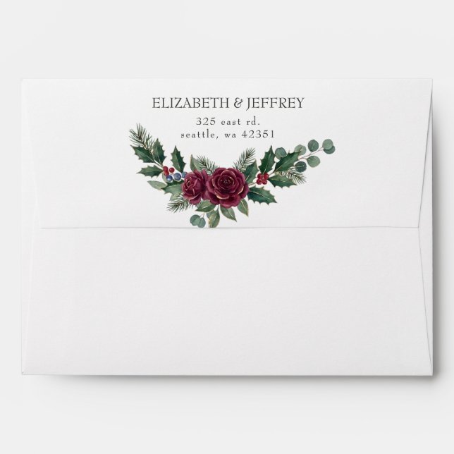 Bow Botanical Floral Winter Christmas Wedding Envelope (Back (Top Flap))