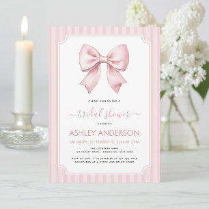 Bow Bridal Shower Pink Stripes Pattern Coquette Invitation