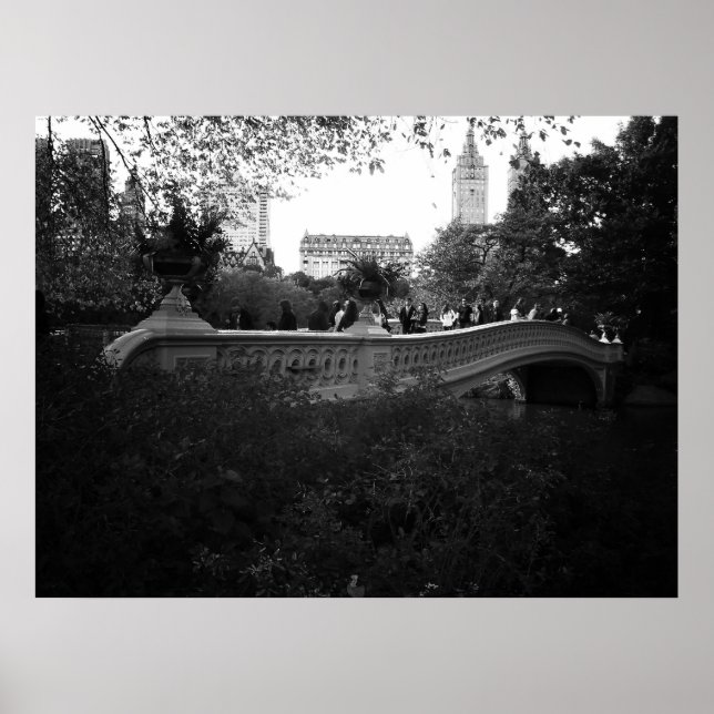 Bow Bridge, Black and White, Central Park, NYC Poster (Front)