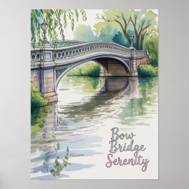 Bow Bridge Serenity Central Park Watercolor Poster (Front)