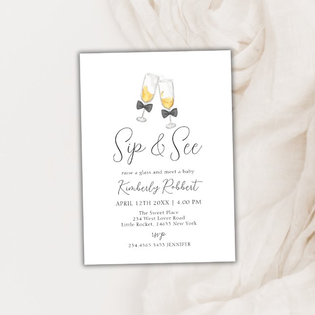 Bow Champagne Glass Sip & See Baby Shower Invitation (Bow Champagne Glass Sip & See Baby Shower Invitation)