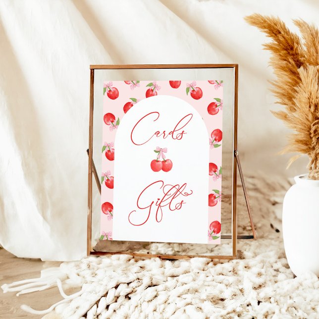 Bow Cherry Baby Girl Shower Cards & Gifts Sign (Creator Uploaded)