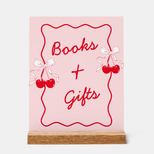 Bow Cherry Baby Shower Books and Gifts Acrylic Sign