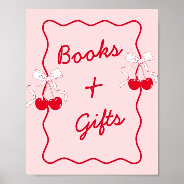 Bow Cherry Baby Shower Books and Gifts Poster (Front)