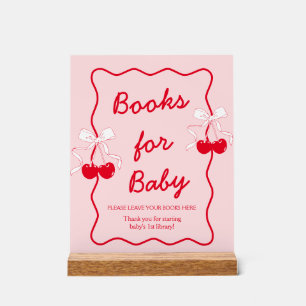Bow Cherry Baby Shower Books for Baby Acrylic Sign