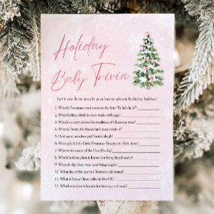 Bow Christmas Baby Shower Holiday Baby Trivia Game Invitation