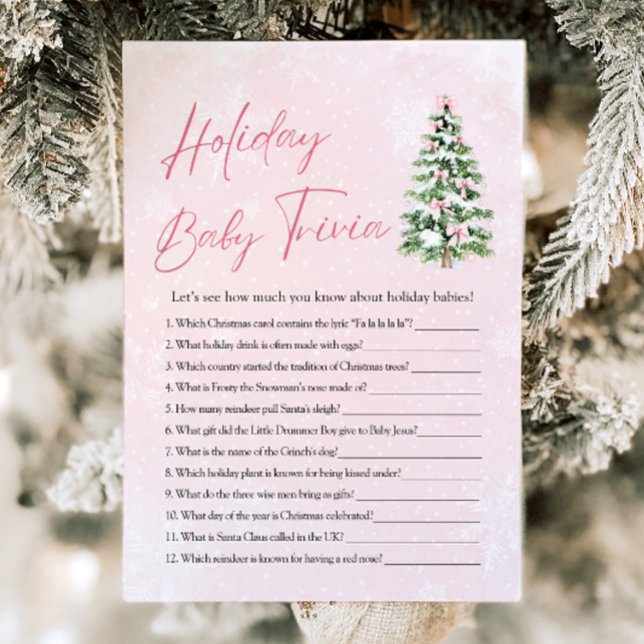 Bow Christmas Baby Shower Holiday Baby Trivia Game Invitation (Pink Bow Christmas Baby Shower Holiday Baby Trivia Game)