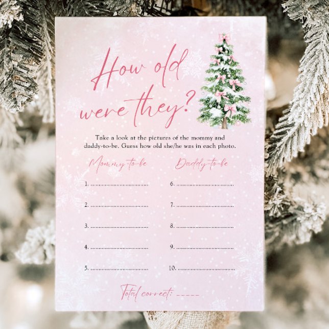 Bow Christmas How Old Were They Game Baby Shower Invitation (Pink Bow Christmas How Old Were They Game Baby Shower  Game)