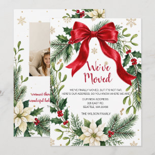 Bow Christmas Wreath Weve Moved Holiday Card