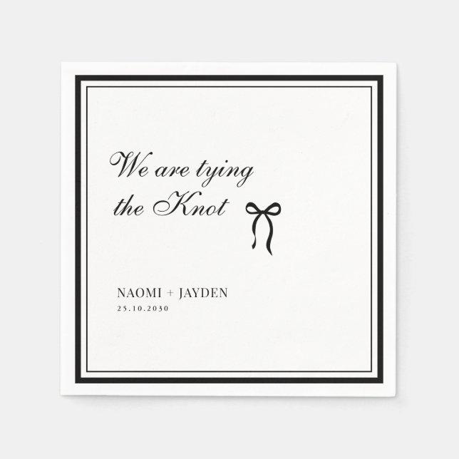 Bow Classic Old Money Black & White Wedding Napkin (Front)