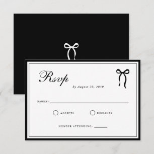 Bow Classic Old Money Black & White Wedding RSVP Card