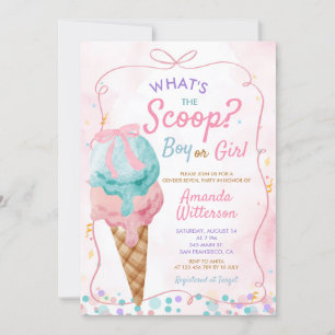 Bow Colourful Ice Cream Boy or Girl Gender Reveal Invitation