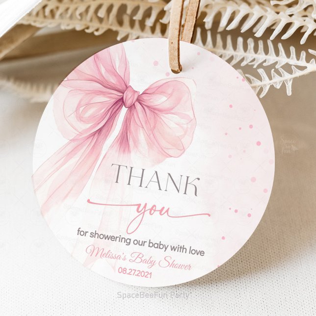 Bow Coquette Baby Shower  Favour Tags (A delicate Bow Pink Coquette baby shower collection featuring soft pink bows, elegant details, and c)