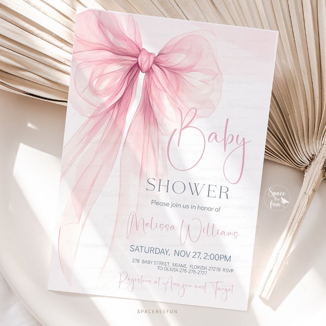 Bow Coquette Baby Shower Invitation (Pink Bow, Coquette Baby Shower, Baby Shower Invitation, Elegant Bow, Watercolor Bow, Digital Invitat)