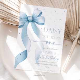 Bow Coquette Blue 1st Birthday  Invitation