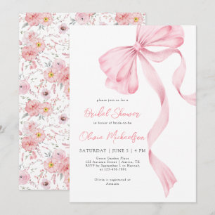 Bow Coquette Blush Floral Ribbon Bridal Shower Invitation