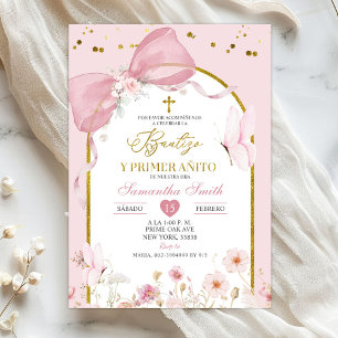 Bow Coquette Blush Pink Bautizo Y Primer Anito Invitation
