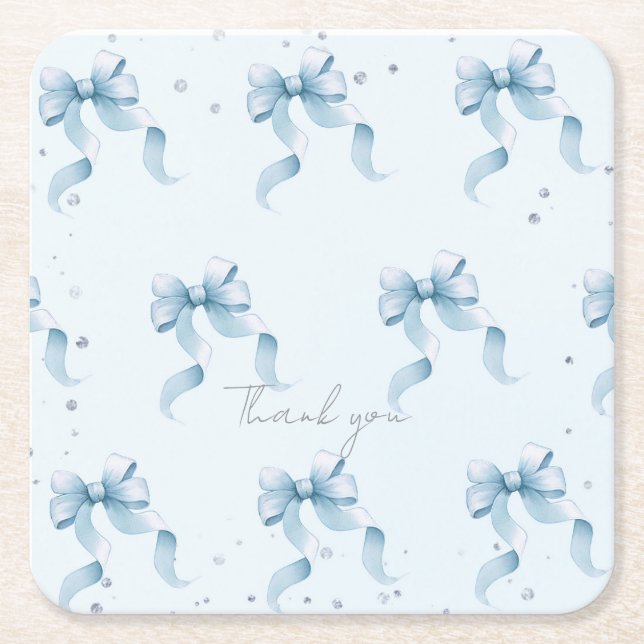 Bow Coquette Boy Baby Shower Classic Round Napkins Square Paper Coaster (Front)