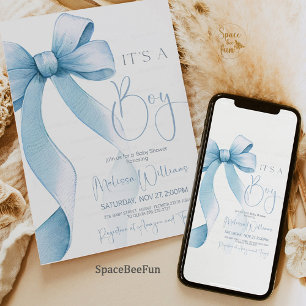 Bow Coquette Boy Baby Shower  Invitation