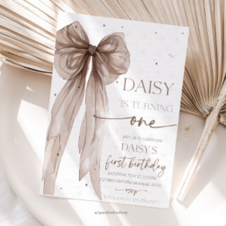 Bow Coquette Chocolate Mocha Birthday Invitation