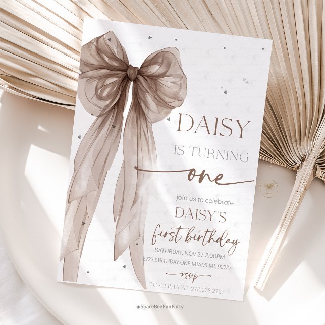 Bow Coquette Chocolate Mocha  Birthday  Invitation (Bow Coquette Birthday,Elegant coquette,ribbon pamper party,Bow Any Age Party, Party decoration bow,)