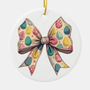 Bow Coquette Easter Sunday Eggs Pink Pallete  Ceramic Tree Decoration