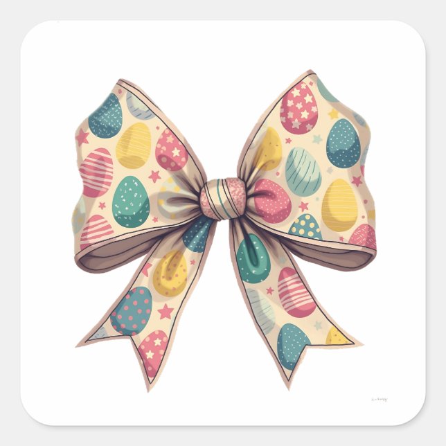 Bow Coquette Easter Sunday Eggs Pink Pallete  Square Sticker (Front)