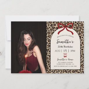 Bow Coquette Leopard Cheetah Birthday Photo Invitation