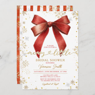 Bow coquette Merry Little Christmas Bridal Shower Invitation