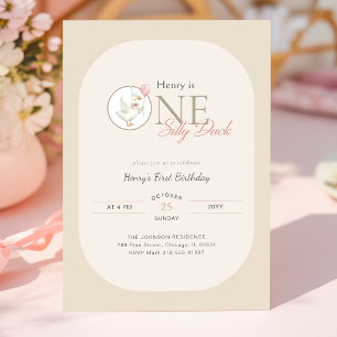 Bow Coquette One Silly Duck 1st Birthday Invitation