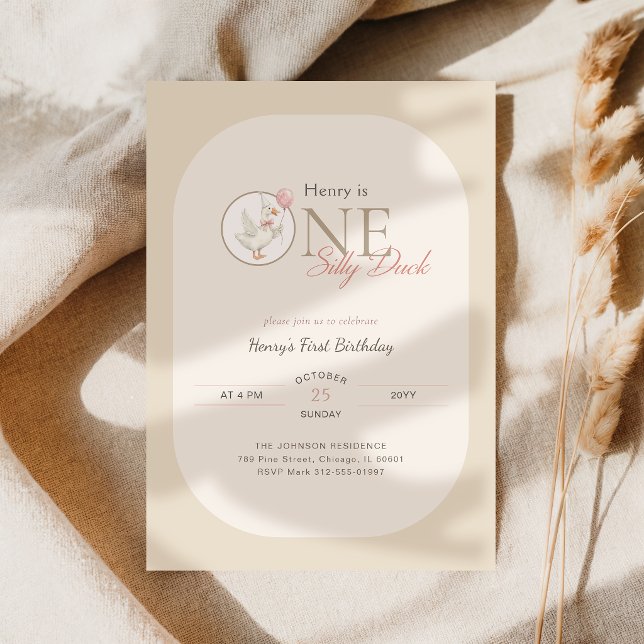 Bow Coquette One Silly Duck 1st Birthday Invitation (Creator Uploaded)