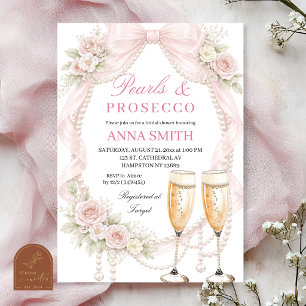 Bow Coquette Pearls and Prosecco Bridal Shower Invitation