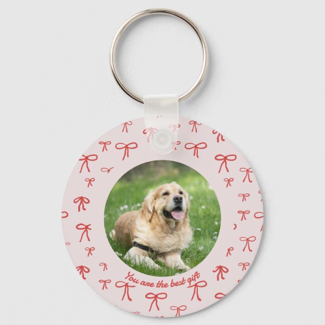 Bow Coquette Personalized Pet Photo Keychain (Back)