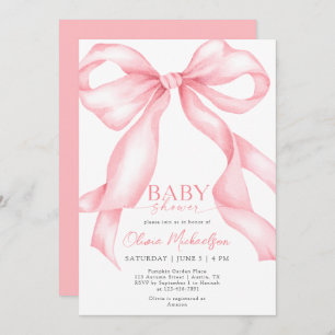 Bow Coquette Pink Ribbon Elegant Girl Baby Shower Invitation