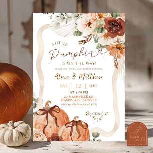 Bow Coquette Pumpkin Fall Ivory Boho Baby Shower  Invitation