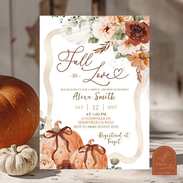  Bow Coquette Pumpkin Fall Ivory Boho Shower Invitation (Creator Uploaded)