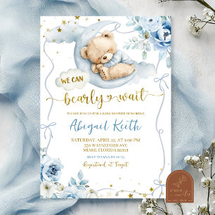 Bow Coquette we can Bearly wait boy baby shower in Invitation