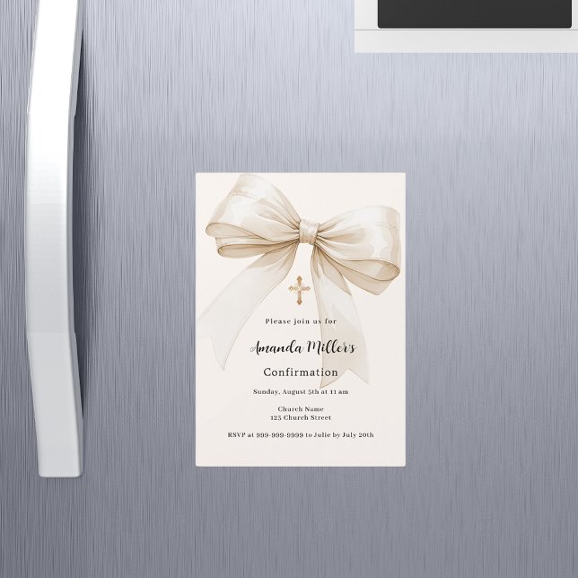 Bow cream beige girl Confirmation Magnetic Invitation (Creator Uploaded)